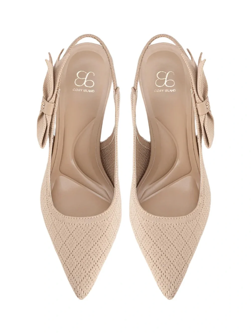 Cosy Island EverLush Bowknot Pointed Toe Heeled Slingback Nude Size 6